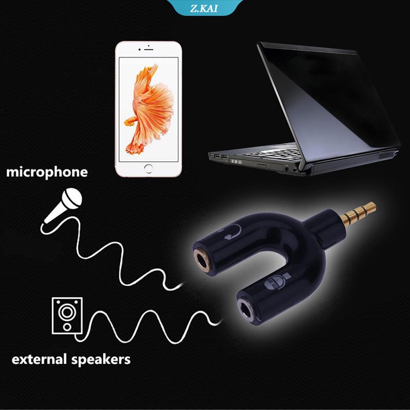 Adapter Jack Audio Stereo 3.5mm Ke Mic &amp; Headset 2 Arah Bentuk U Untuk Handphone