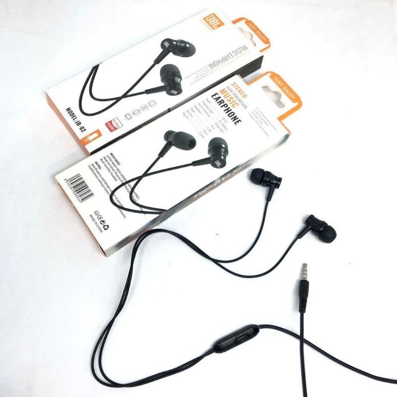 Earphone J02 stereo music Extra BASS telfon headset mic