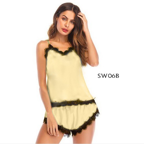 [PALING MURAH] PIYAMA TANKTOP BAJU TIDUR SEXY LINGERIE SEKSI KUNING SW06B