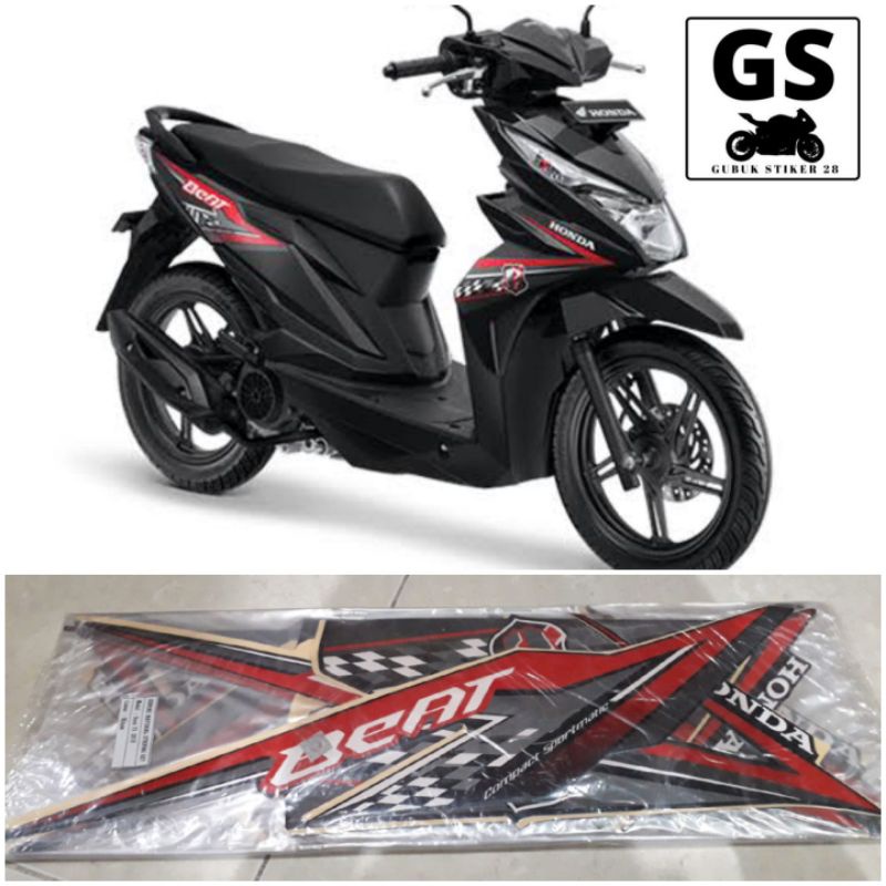 STRIPING STIKER LIS BODY MOTOR HONDA BEAT TAHUN 2018 HITAM LIS MERAH