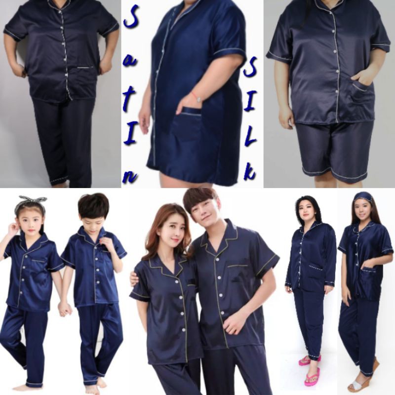 baju tidur satin / Saten SET / stelan pasangan couple keluarga polos Nevi / piyama setelan celana