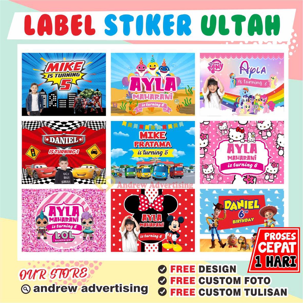 Stiker Ultah / Stiker Nasi Kotak / Stiker Aqiqahan / Sticker Bento custom murah