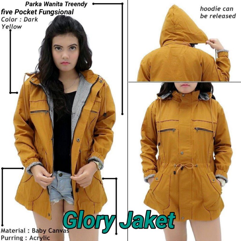 Jaket Parka Cewek Ukuran Jumbo Bahan Katun Kanvas Tahan Angin Cocok Untuk Di Pakai Bepergian