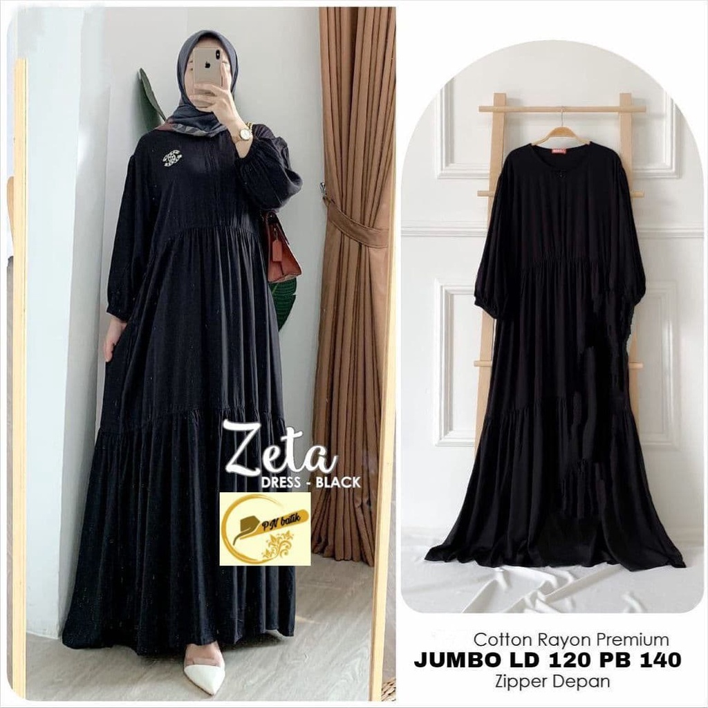 Gamis Syari Rayon Adem Warna Polos Cantik Gamis Canda Busui Wudhu Friendly Jumbo MTD Hitam Black