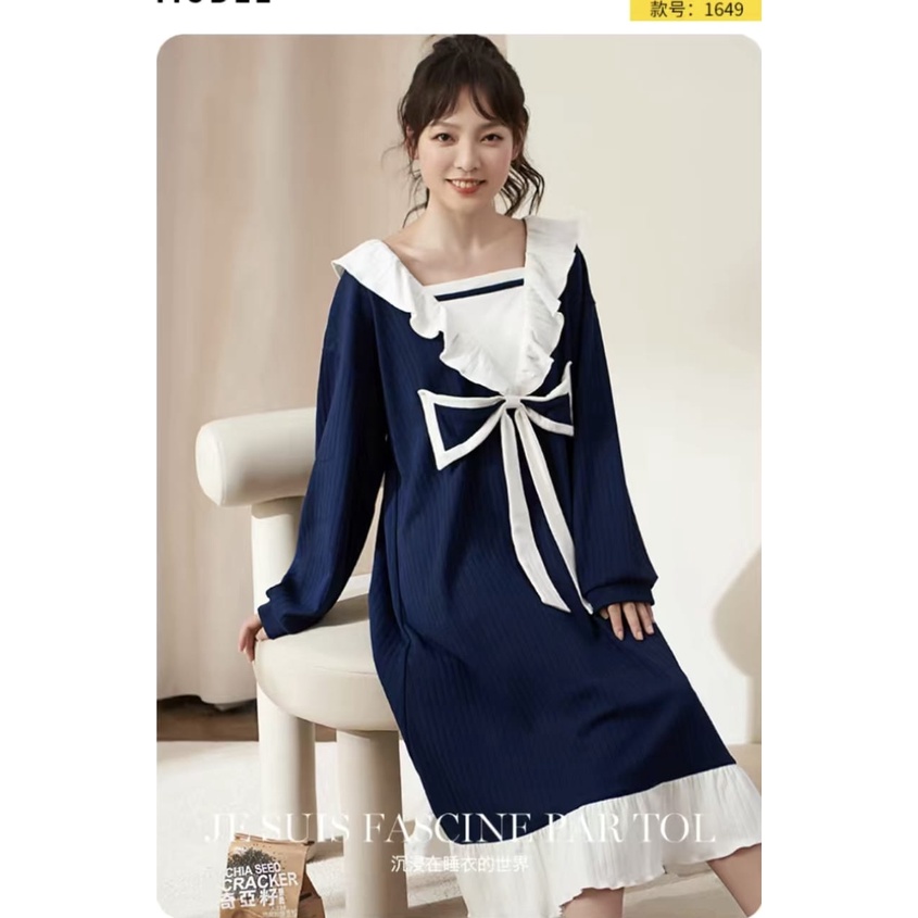 Baju tidur daster lengan panjang kra bulat