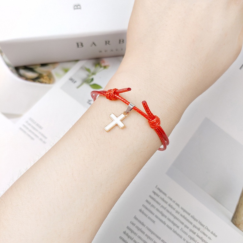 2 Pcs Gelang Couple Pasangan Cross Tali Lilin Untuk Persahabatan bestie Aksesoris Fashion - olo