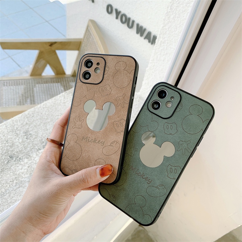 Leather mirror Mickey head case iphone 12 pro max 12mini 11pro max Xs max XR 7/8/se2020 7plus/8plus all-inclusive anti-fall protective cover casing iphone