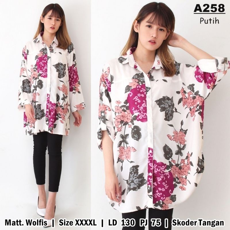 [FashionIn] KEMEJA JUMBO ALADINE LD 130 REAL PICT / kemeja wanita jumbo XXXL terbaru motif bunga kan