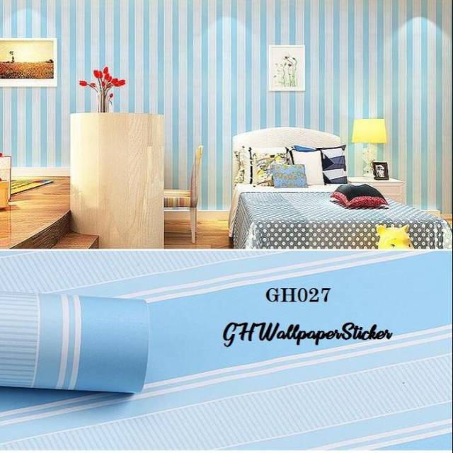 Wallpaper dinding salur biru murah