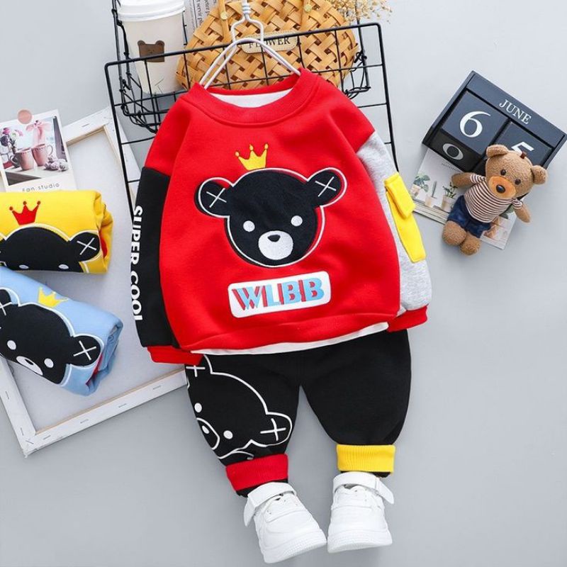 Set Flecce |Setelan Sweater Anak Laki-laki Dan Perempuan 1-5 Tahun/Setelan Baju Bebytery Flecce Motif Bear Super Anak Laki-laki Dan Perempuan Terlaris