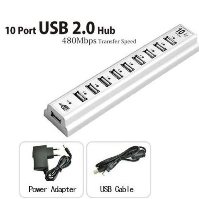 USB HUB 10 PORT Lengkap adaptor power 5 Volt 1 ampere