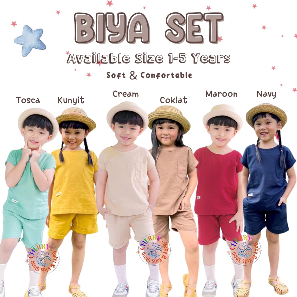 Smilee Biya Set 1-5 Tahun Little Bee Setelan Anak Linen Pocket Unisex Lucu CBKS S24