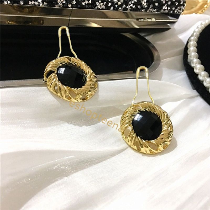 A165 anting hijab bulat mata besar hitam gold_anting jilbab