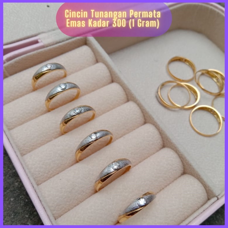 Cincin Tunangan Perhiasan Emas Asli Kadar 300 Permata Satu