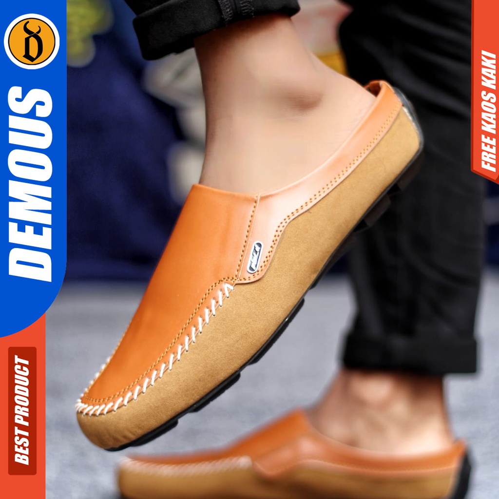 Sepatu Sandal Slop Casual Bustong Pria Kulit Pu Hitam LUCAS DEMOUS