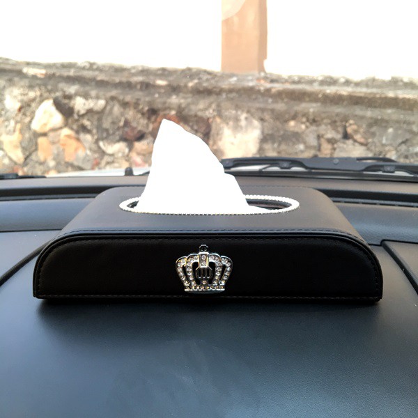 Kotak Tempat Tisu Mobil Car Dashboard Tissue Box Kulit Sintentis Bentuk D BLINK DAD CROWN MAHKOTA