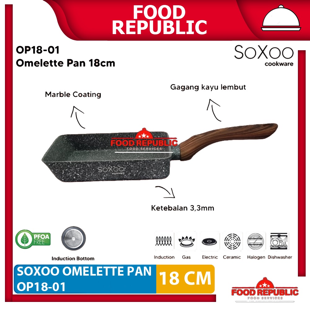 Wajan Omelette Pan Marble Soxoo Tamagoyaki Egg Frypan Panci OP18-01