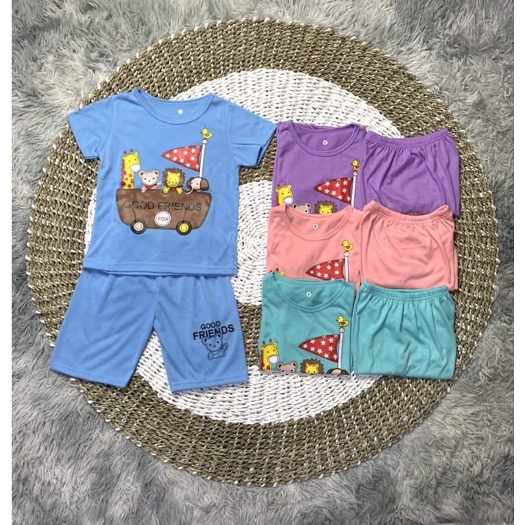 Stelan Anak - Anak Usia 0 Bulan - 7 Tahun Jerapah and Friends / Baju Setelan Anak Bahan Kaos