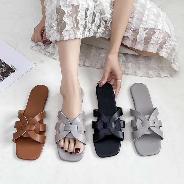 TBIG [COD] Sandal Flat Slop Wanita FLATHO Import Korea Style Santai Wanita Remaja