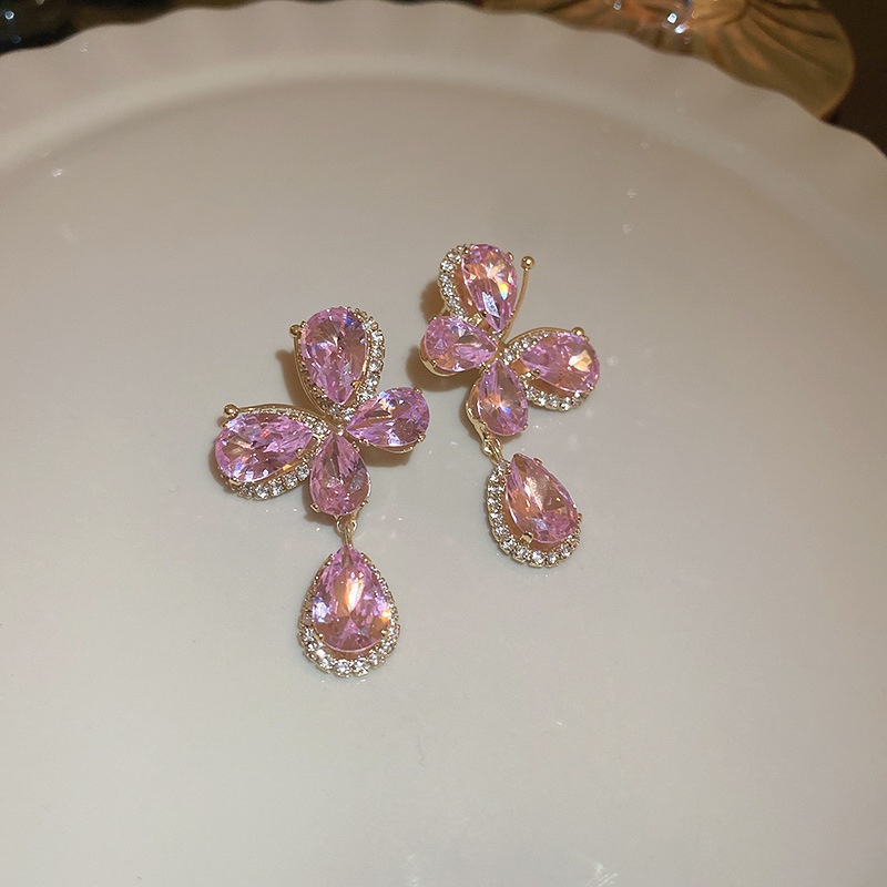 Anting Stud Desain Kupu-Kupu Water Drop Aksen Berlian