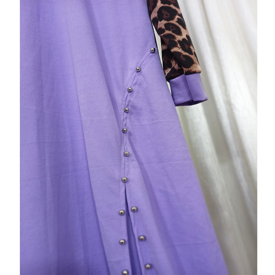 LIEN SETELAN GAMIS CELANA KOMBINASI LEOPARD BELAH MUTIARA CARLINA