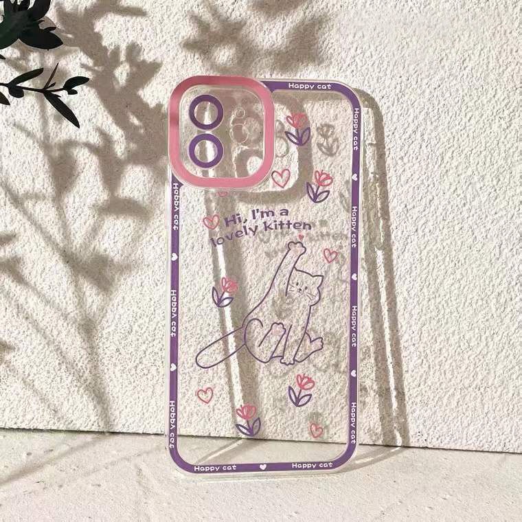 Soft Case TPU Transparan Motif Kucing Untuk Iphone 14 13 Pro Max 12 11 XS XR X 8 7 6 Plus Mini SE 2020