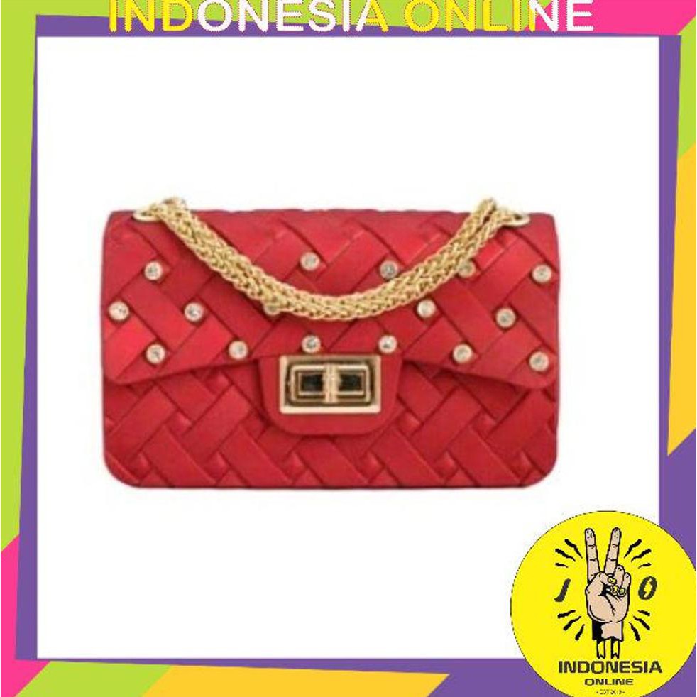 Tas Jelly Matte Webe Anyam Diamond Mini Uk 18 cm gratis syal boneka