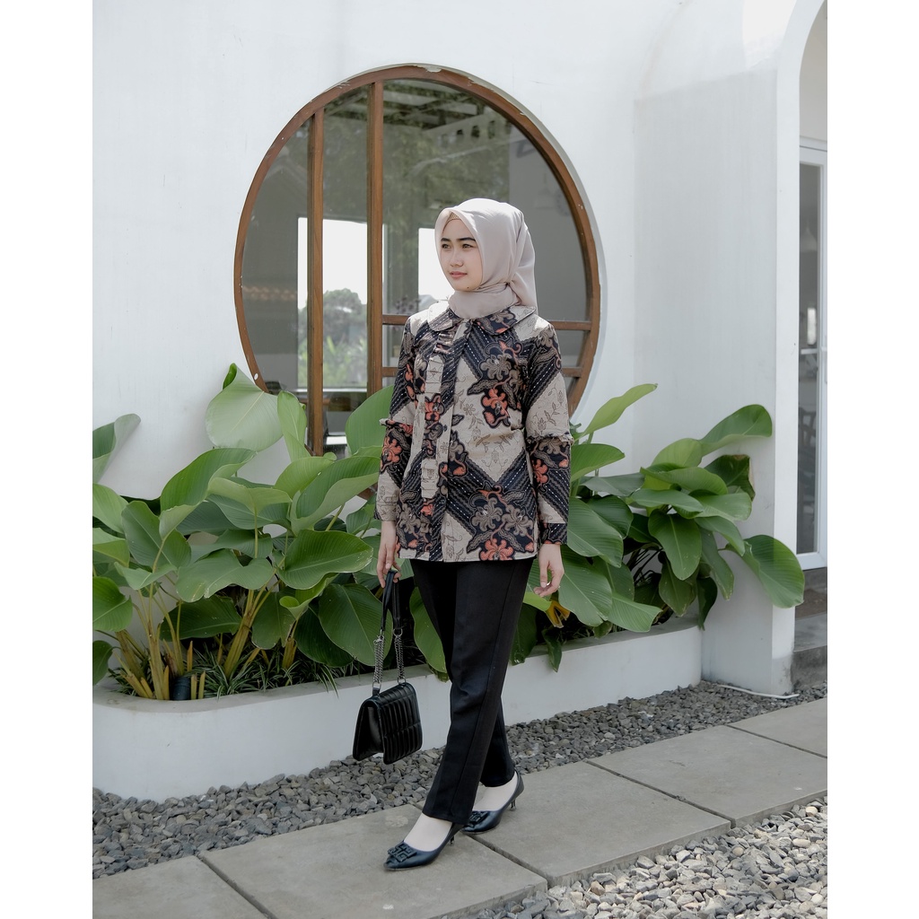 Batik Alina Piramid Blouse Baju Batik Wanita Modern S M L XL XXL Atasan Batik Modern Batik Wanita Kerja Kantor