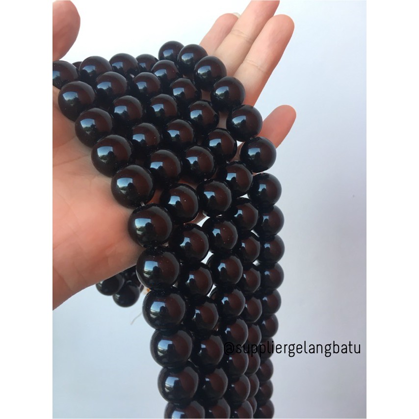 bahan batu black onyx hitam 16mm kilap aksesoris fashion besar craft aksesoris fashion batu alam