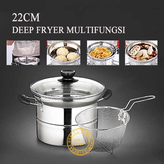 22CM ASLI STAINLESS STEEL STEAM/REBUS/Deep FRYER MULTIFUNGSI