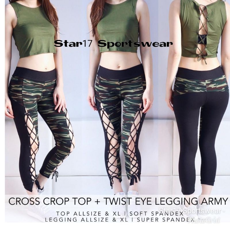 TWIST EYE SET ARMY - BAJU SENAM - BAJU AEROBIC - SETELAN ARMY - BAJU SENAM ARMY - BAJU YOGA MURAH
