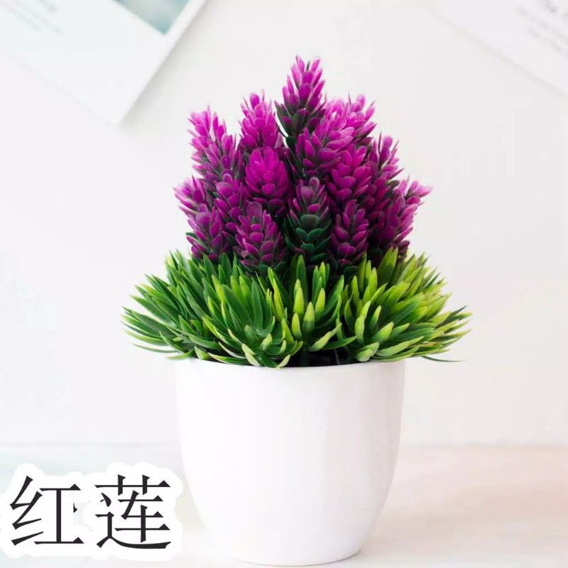 BUNGA PINUS + VAS / BUNGA ARTIFICIAL / BUNGA PLASTIK-UNGU