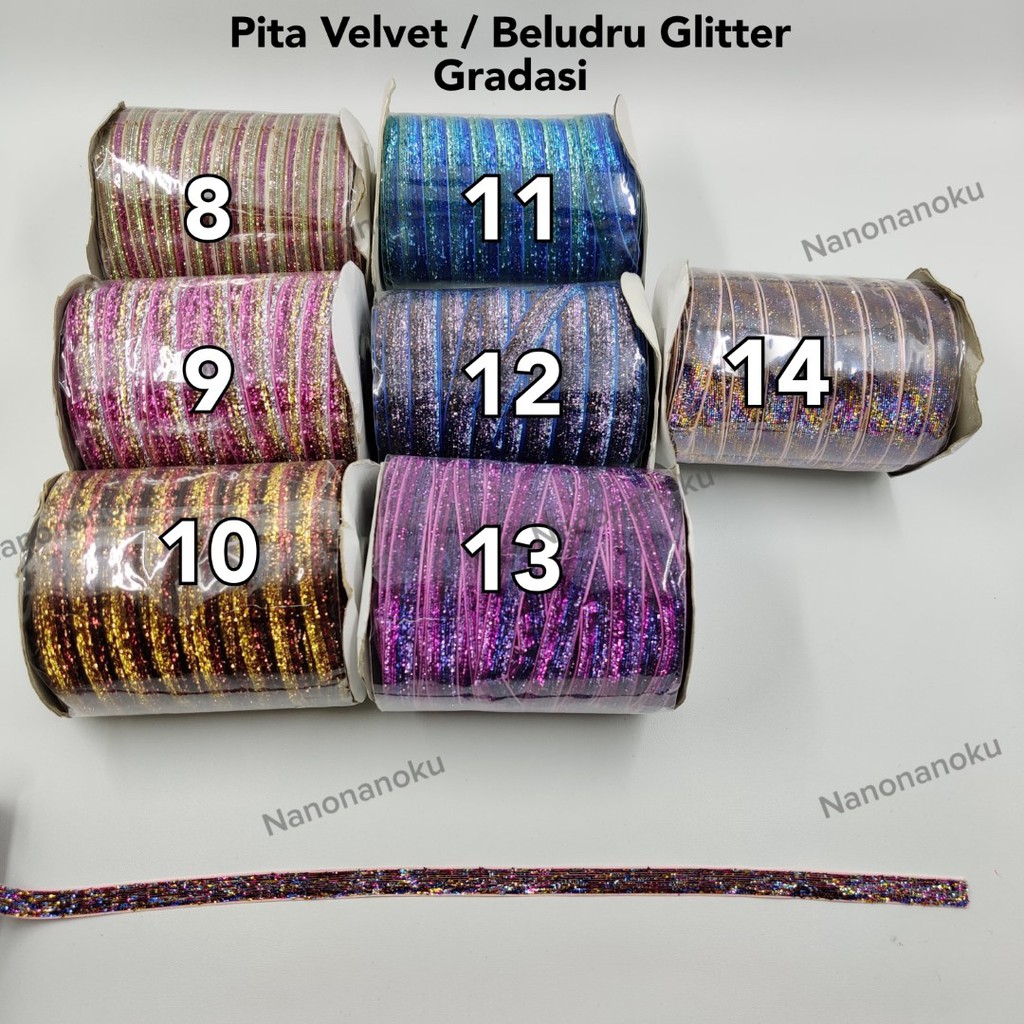 Pita Velvet/Beludru Glitter 1cm Polos dan Gradasi