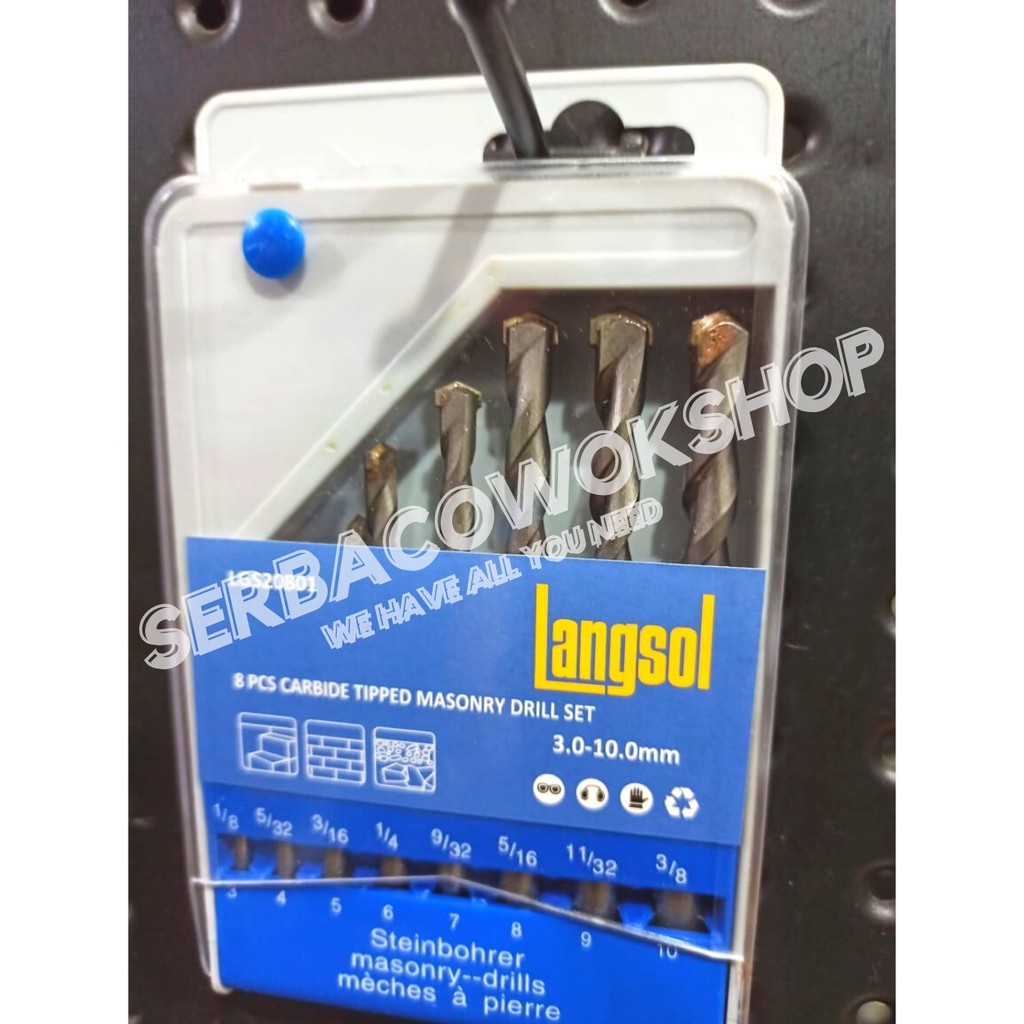 Langsol Mata Bor Beton Set 8 Pcs 3-10mm Besar Carbide Tipped Masonry Drill Set Termurah Berkualitas