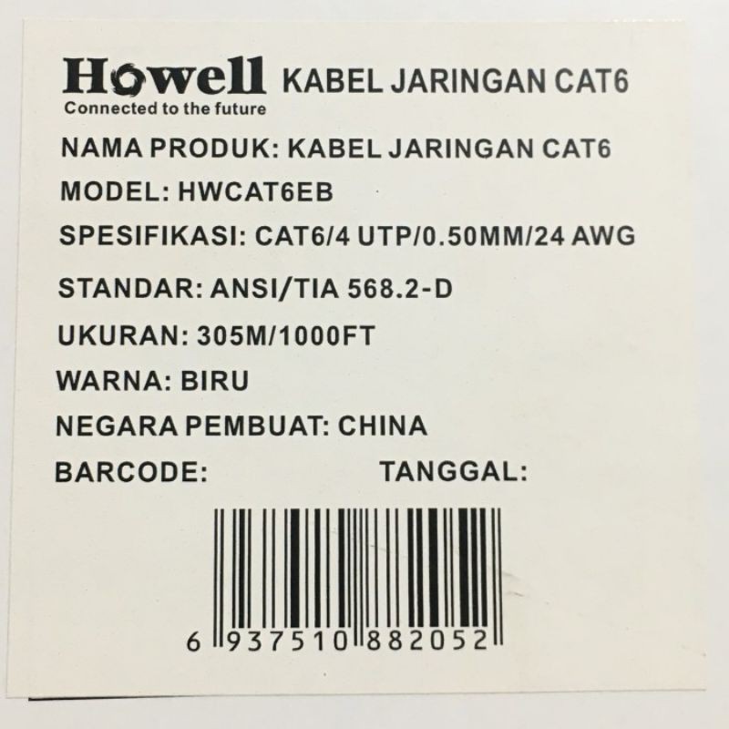 kabel Lan Cat 6 Howell Per-Meter