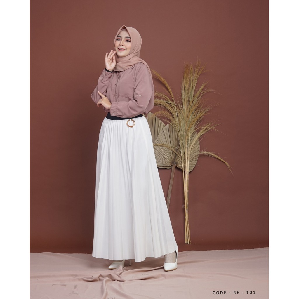 Rok Plisket Premium Umbrella Khusus Putih Bahan Lemon Skin Import | Kireina Fashion