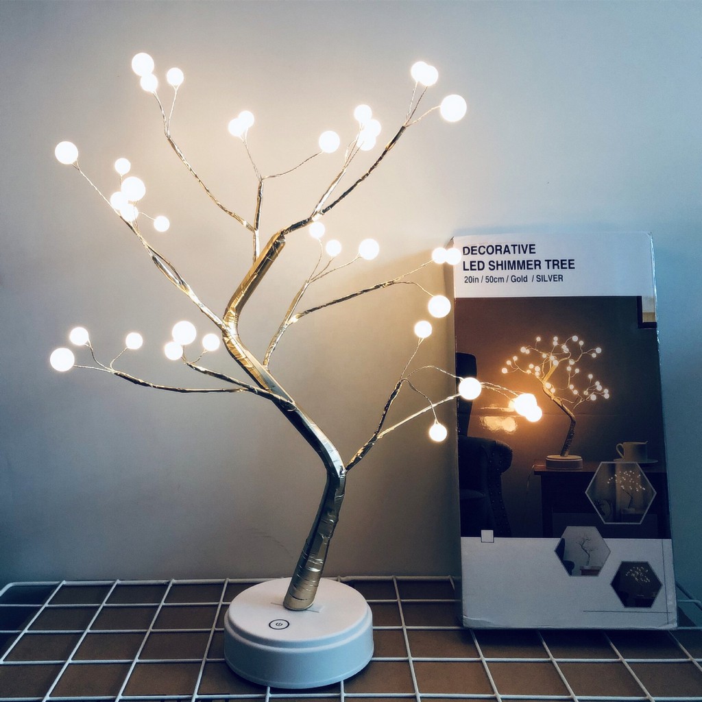 Lampu Meja Tidur Pohon Hiasan Unik colokan USB / Tenaga Baterai Dekorasi Kamar Kawat Tumblr LED
