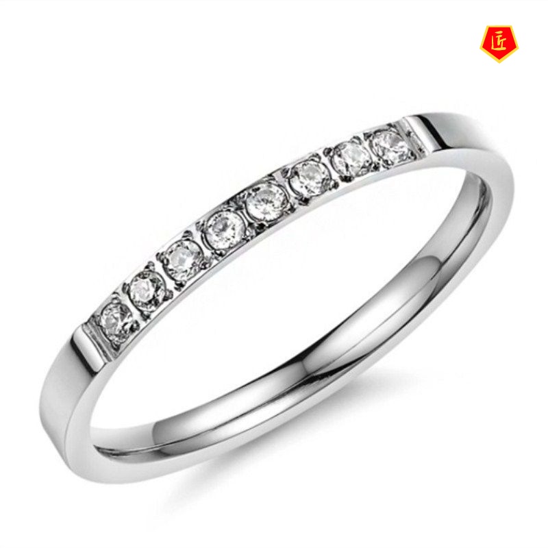 [Ready Stock]Simple Inlaid Diamond 925 Silver Couple Ring