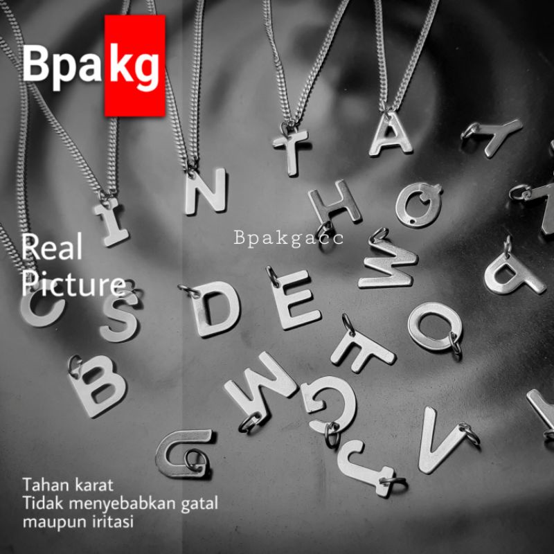 kalung inisial huruf Anti karat - Kalung wanita rantai alfabet kecil silver - Kalung Titanium cewek 