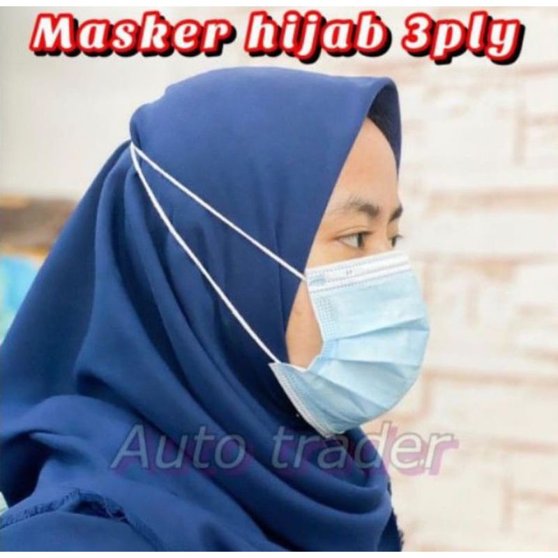 Masker Hijab 3 Ply Medis Bedah Headloop 3Ply Disposable Surgical Mask