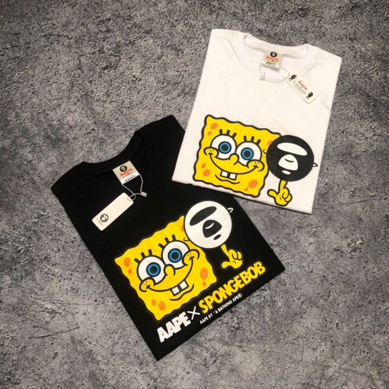 Kaos Tshirt Aape X Spongebob Parody Fulltag &amp; Lebel