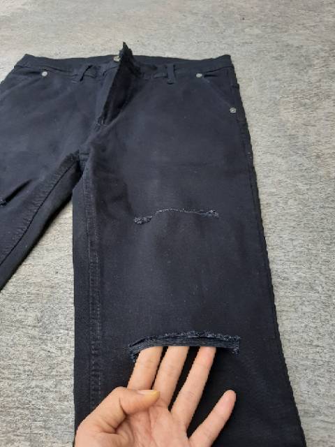 Celana jeans pria sobek dua sisi celana hitam panjang pria ripped jeans celana slimfit