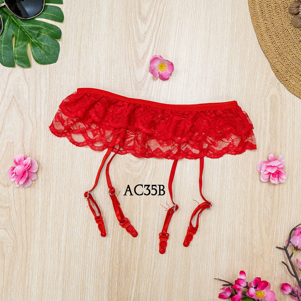 [READY STOCK] BH CD SEXY UNDERWEAR WANITA + STOCKING SEXY + GARTER BELT MERAH AC35B