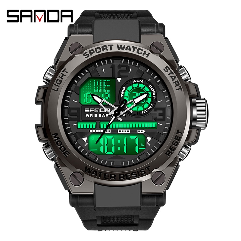 SANDA 6024 Jam Tangan Pria Digital Analog Tali Rubber Chronograph Anti Air WATCHKITE WKOS