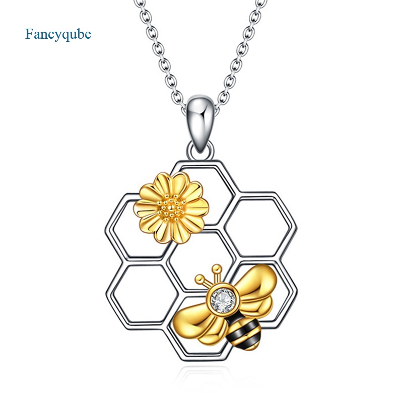 Fancyqube Kalung Rantai Sterling Silver 925 Dengan Liontin Hati Motif Ukir Lebah Untuk Wanita