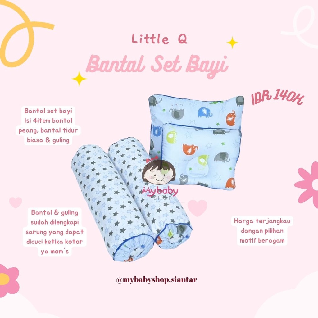 Littel Q Bantal Set 1 Bantal + 1 Bantal Peang + 2 Guling Bayi / Bantal Guling Set Bayi / Bantal Bayi