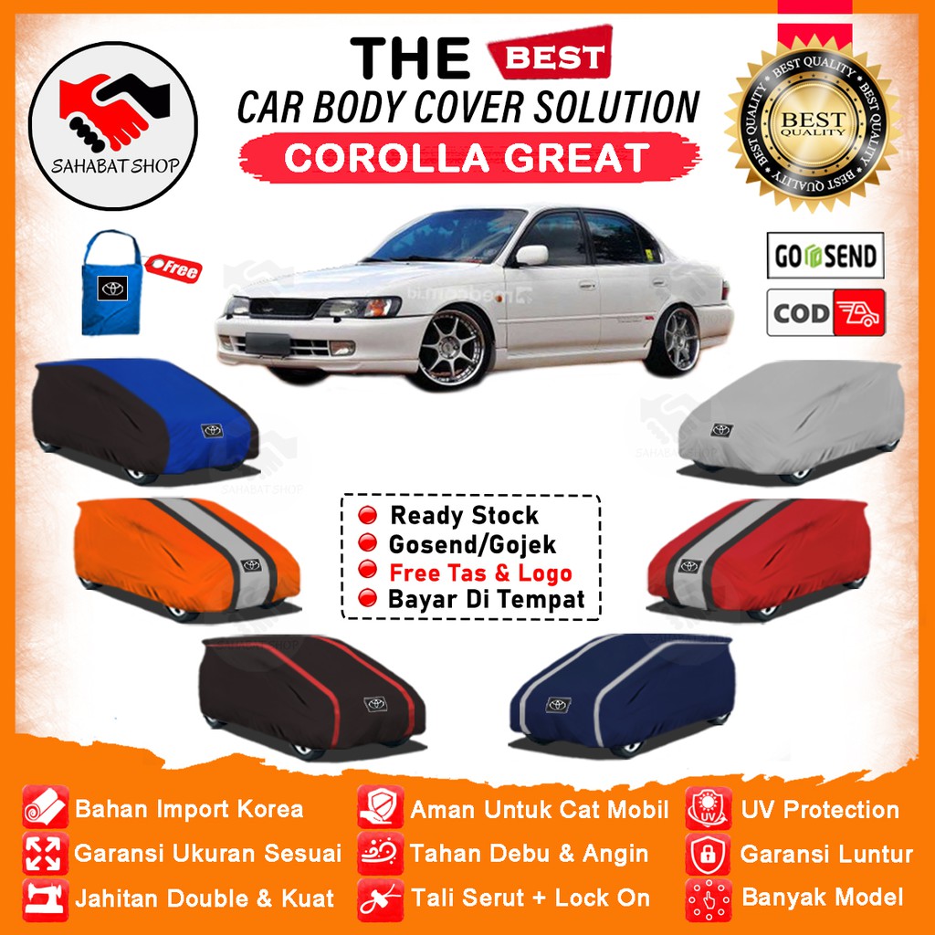 Sahabat Body Cover Mobil Corolla / Sarung Penutup Sedan Great Corolla Outdoor / Tutup Mantel Selimut Penutup Mantol Jas Kerudung Kerodong Kelambu Terpal Toyota Great Corolla Anti Air Waterproof Model Orange