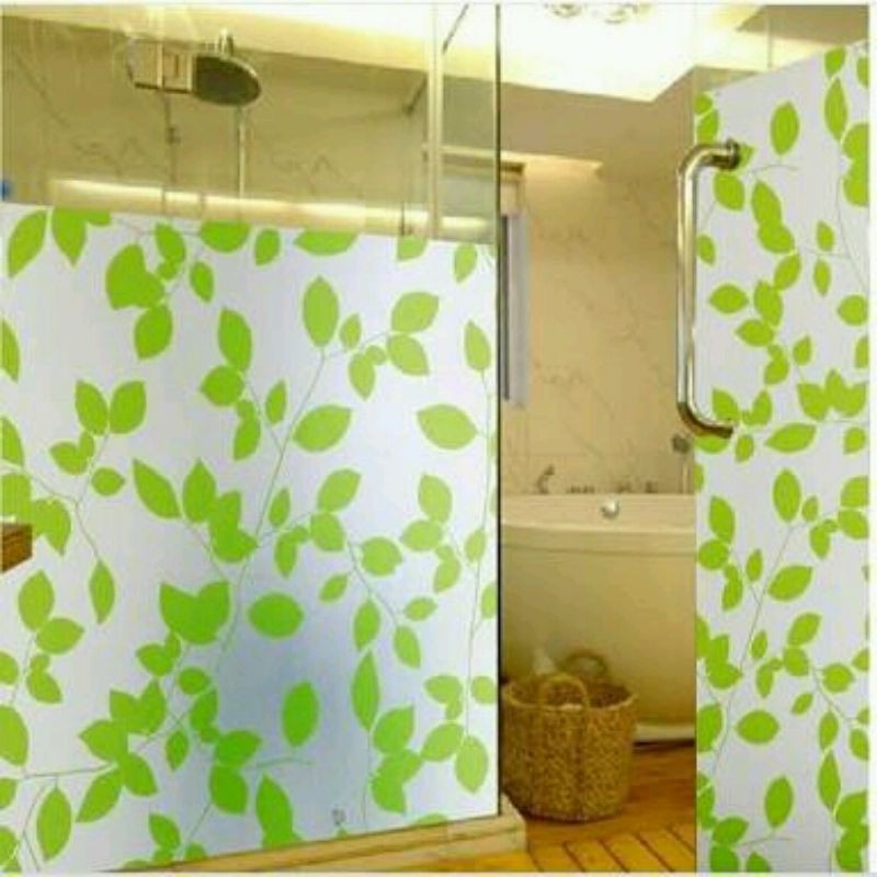 stiker kaca motif daun hijau