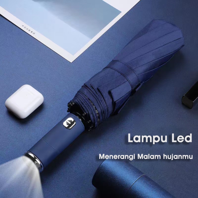Perfin PFUM01 Payung Lipat Otomatis UV Payung Senter LED 96CM