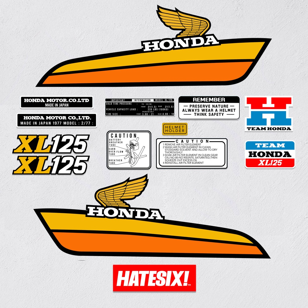 Sticker Stiker Decal Tempelan Honda Xl 125 Hatesix